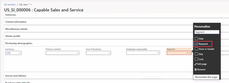 Vendor master form