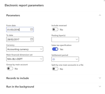 Report parameters